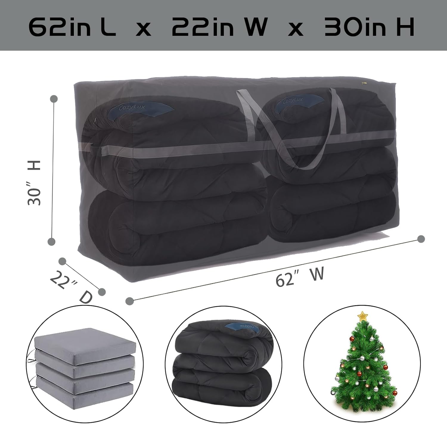 Bolsa organizadora de muebles de patio 600D resistente al agua y al polvo, 62 pulgadas de largo x 22 pulgadas de ancho x 30 pulgadas de alto para