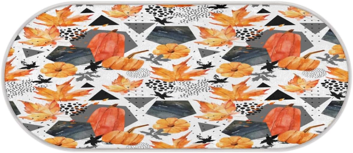 Fall Pumpkin Maple Memory Foam Bathroom Rug Runner Soft Cozy Bath Rug Water Absorbent Non-Slip Bathroom Mat Thick Velvet Shower Mat Bath Mat for