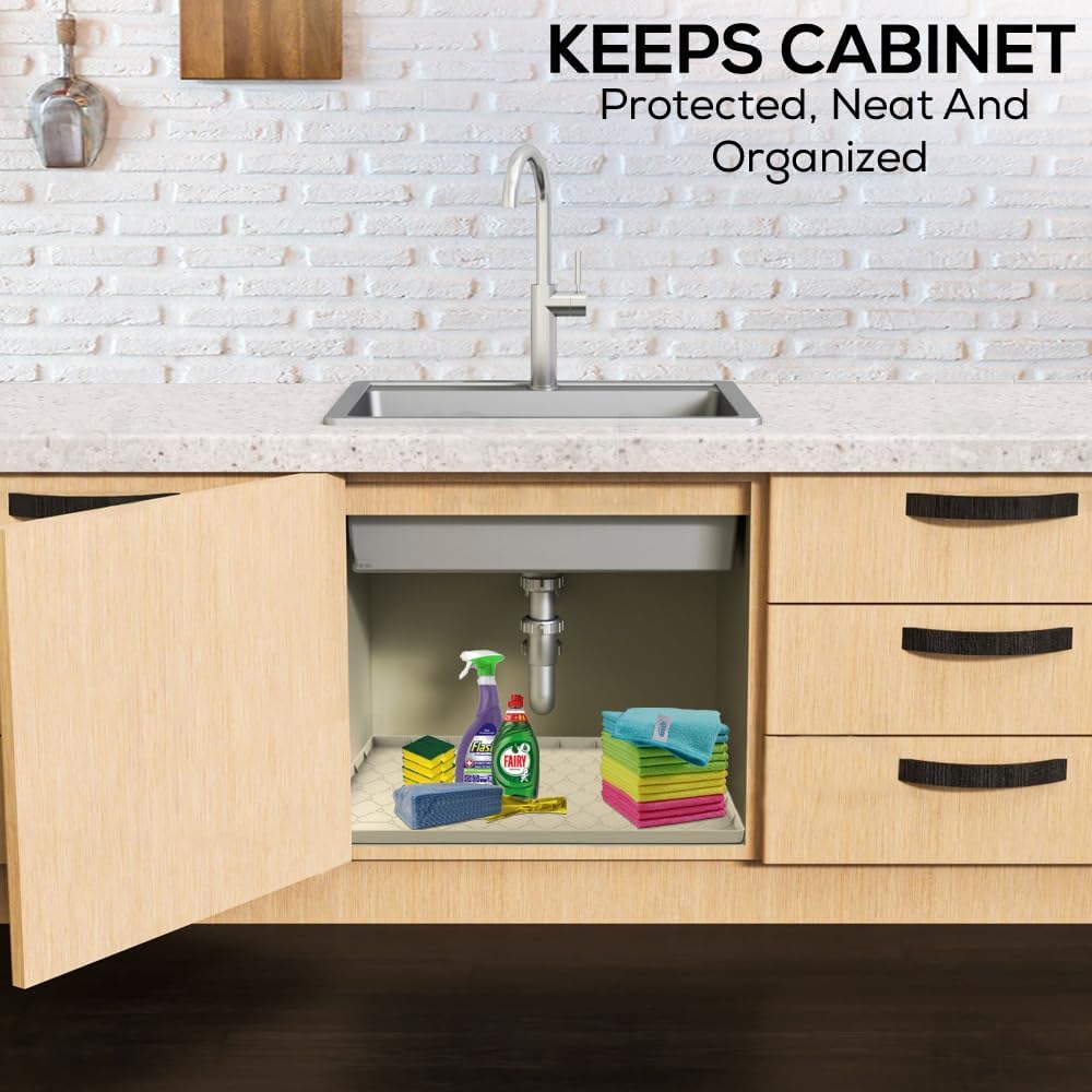 Tapete impermeable para debajo del fregadero de cocina, 34 x 22 pulgadas, forro de silicona fuerte debajo del fregadero, tapete protector de
