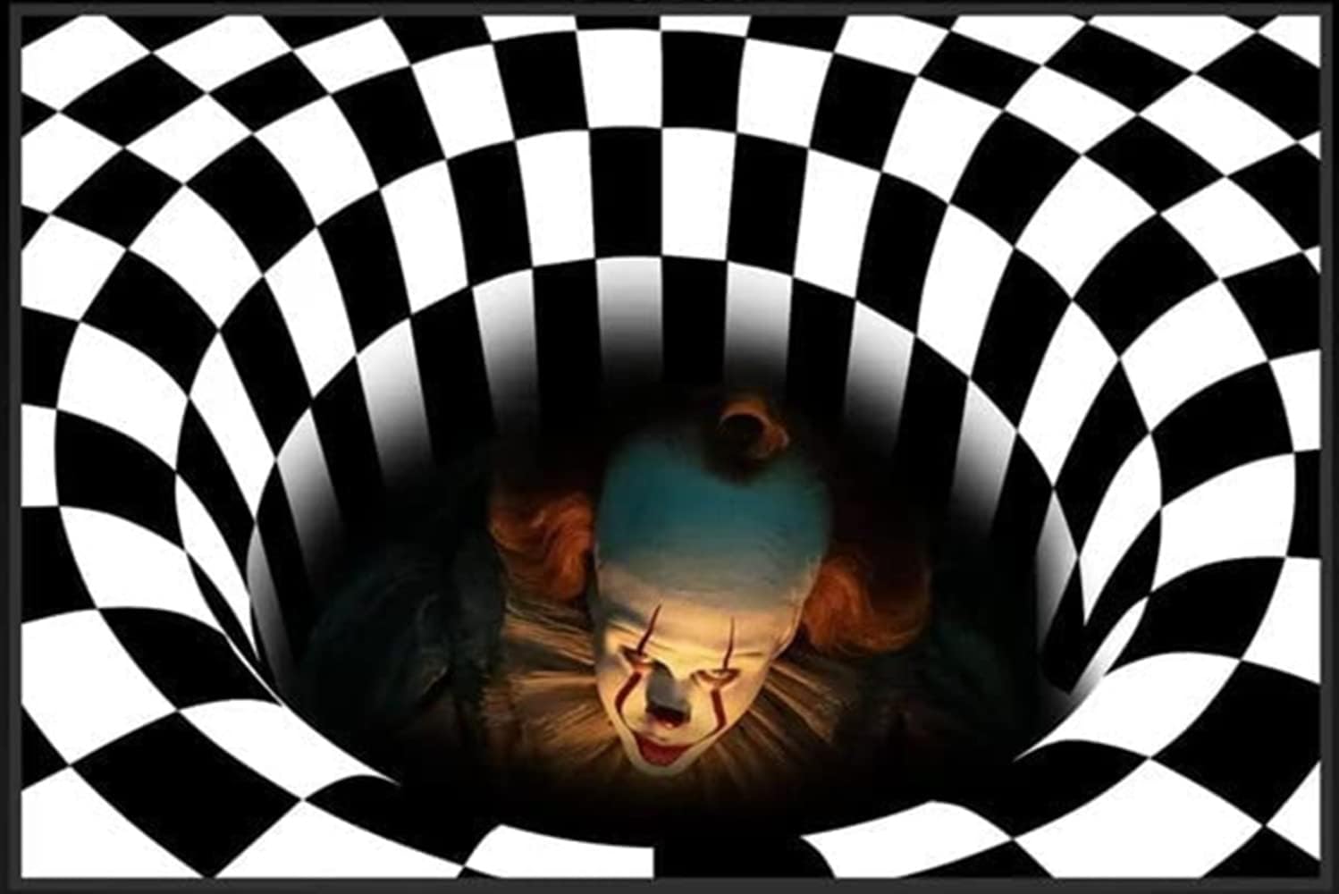 Felpudo de payaso con ilusión 3D de Halloween, tapete de payaso de Halloween, tapete de drenaje de payaso, para interiores y exteriores, decoración