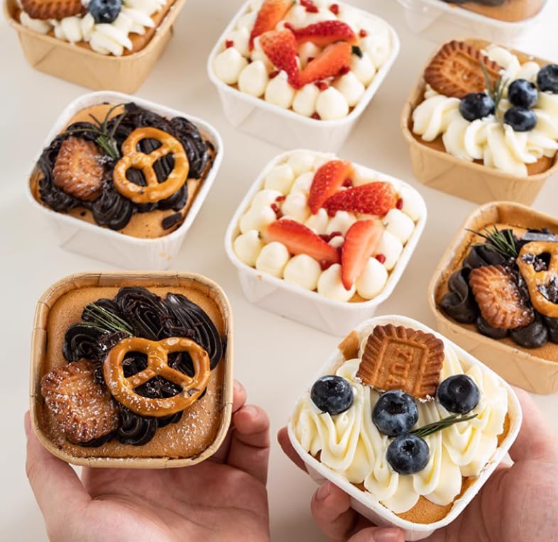50 Pcs mini Square Baking Cups with Lids,Aluminum Foil Brownie Baking Cups,Disposable Ramekins Cake Pans,Dessert Cups Cupcake Pans for Wedding