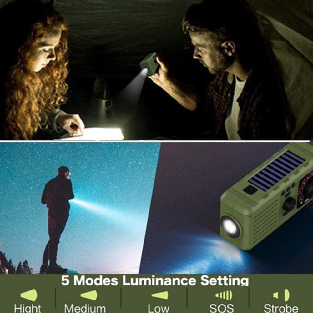 Radio de emergencia solar 3 en 1 al aire libre – manivela NOAA radio portátil meteorológica – Banco de energía de 2200 mAh cargador USB linternas