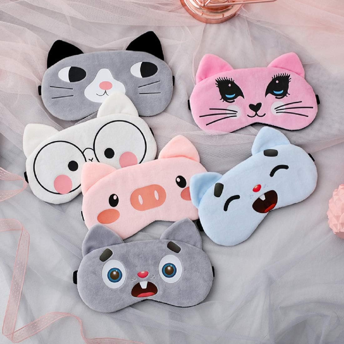 Linda máscara de ojos de perro gris con dibujos animados novedosos para dormir, máscara corta de felpa para dormir, máscara de dormir con los ojos