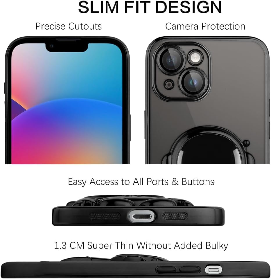 KANGHAR Funda transparente compatible con iPhone 15 con soporte oculto de astronauta chapado en 6D, protección de cámara completa, TPU suave, a