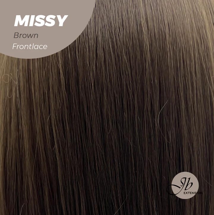 Peluca de encaje frontal precortada con flequillo, pelucas rizadas de color marrón MISSY para mujer, pelucas sintéticas naturales para uso diario