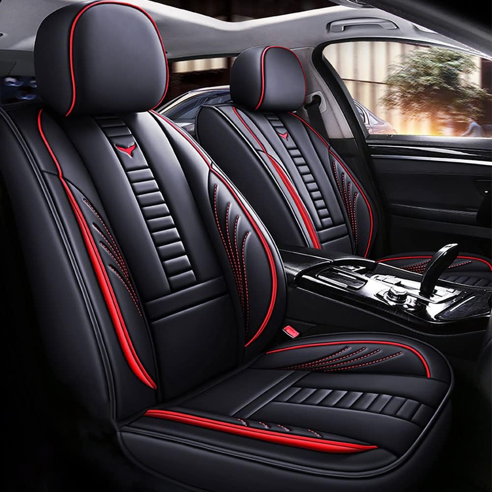 Fundas de asiento delantero para Chevy Aveo 2004-2011, protección de banco frontal 3D compatible con bolsa de aire lateral, línea negra y roja