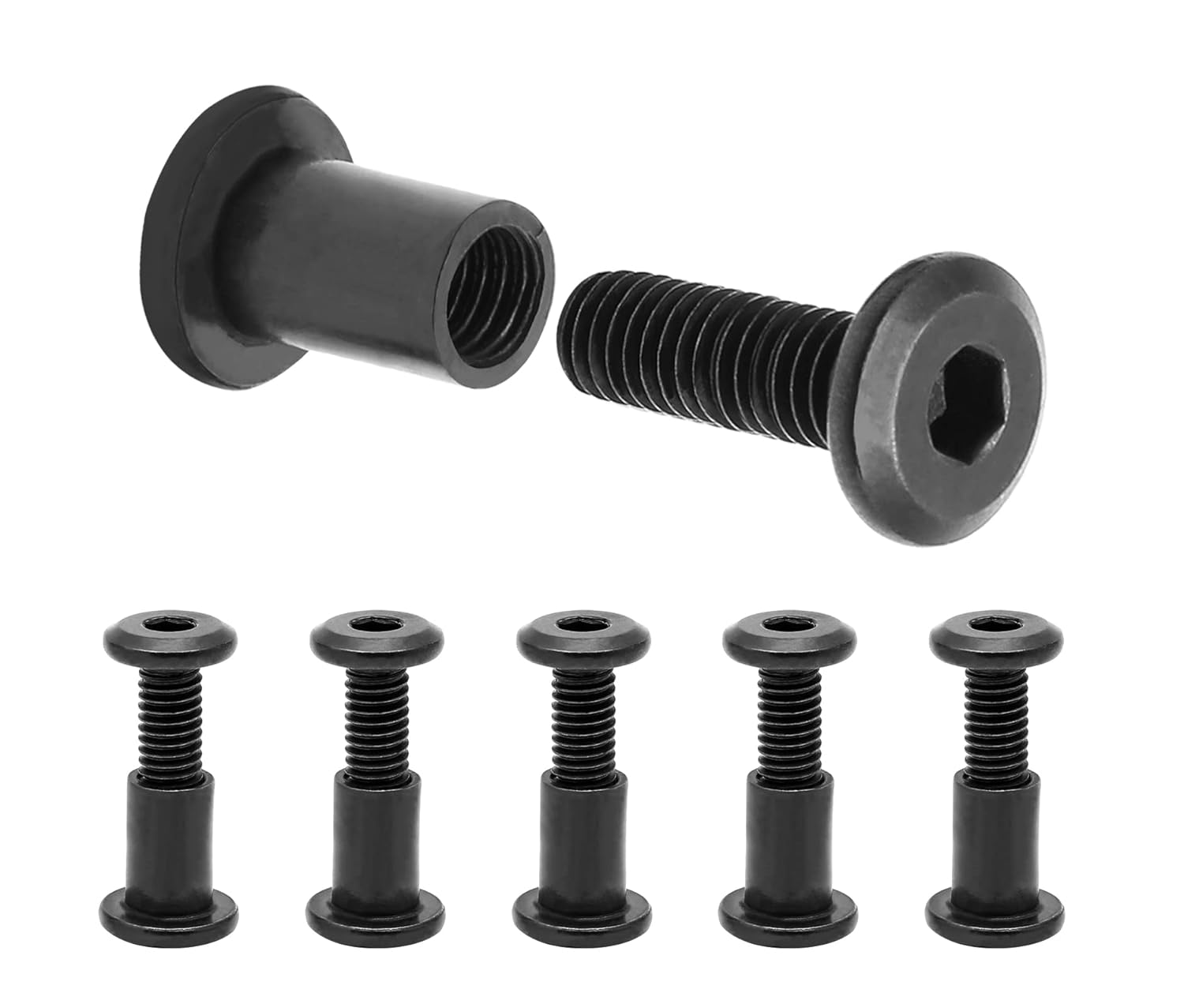 Bonsicoky Juego de 12 tornillos hexagonales M6x20mm con 1 llave hexagonal, tornillos negros para cuna, kit surtido de tuercas para accesorios de