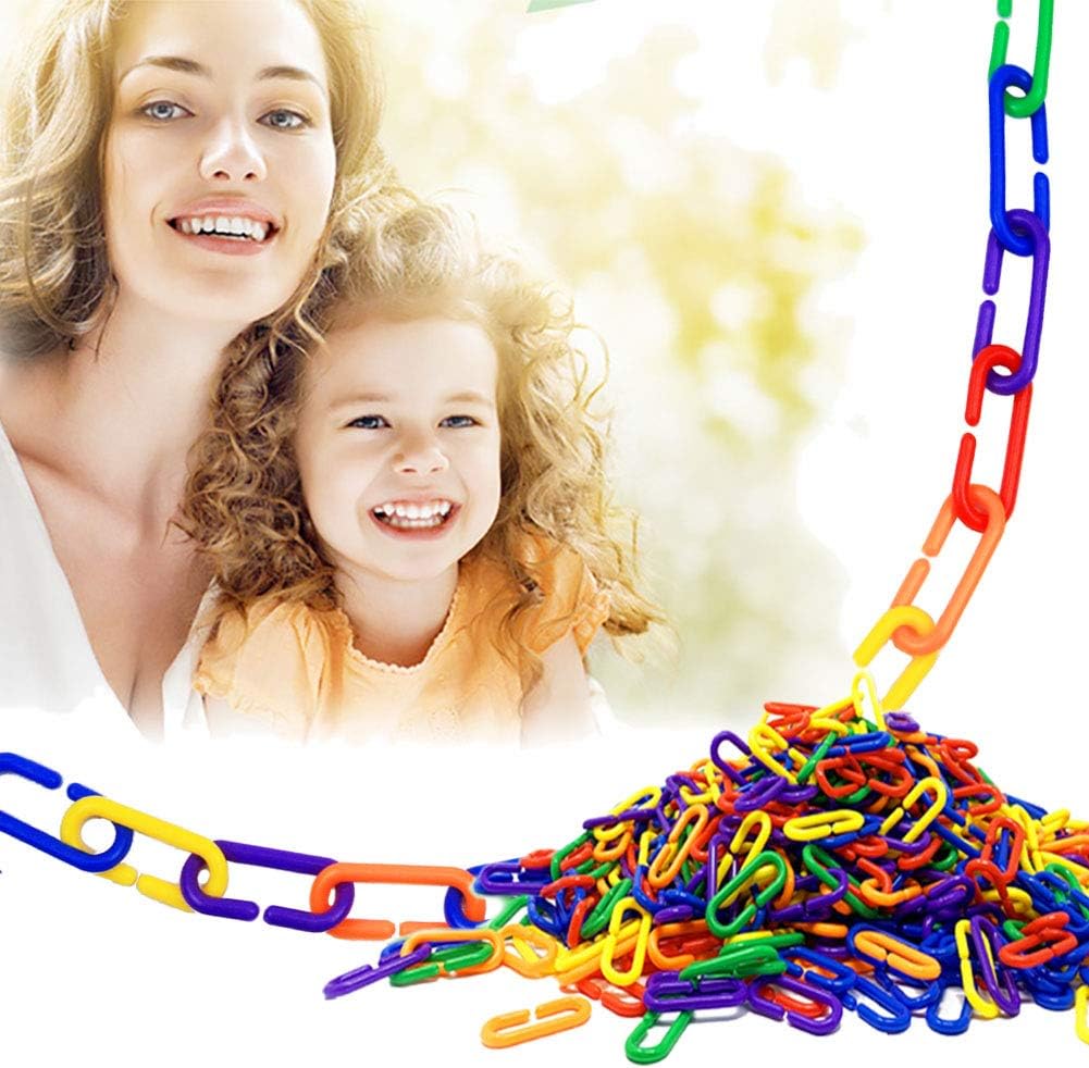 JIALEEY 600 piezas de plástico en forma de C, ganchos de cadena de eslabones de arco iris, juguetes de aprendizaje para niños, jaula de juguete para