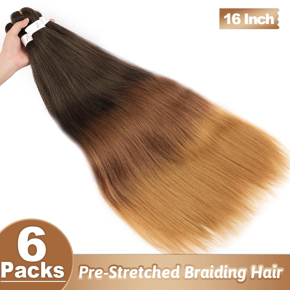 Extensiones de cabello trenzado preestirado de 16 pulgadas, extensiones de cabello trenzado degradado con ajuste de agua caliente, cabello sintético
