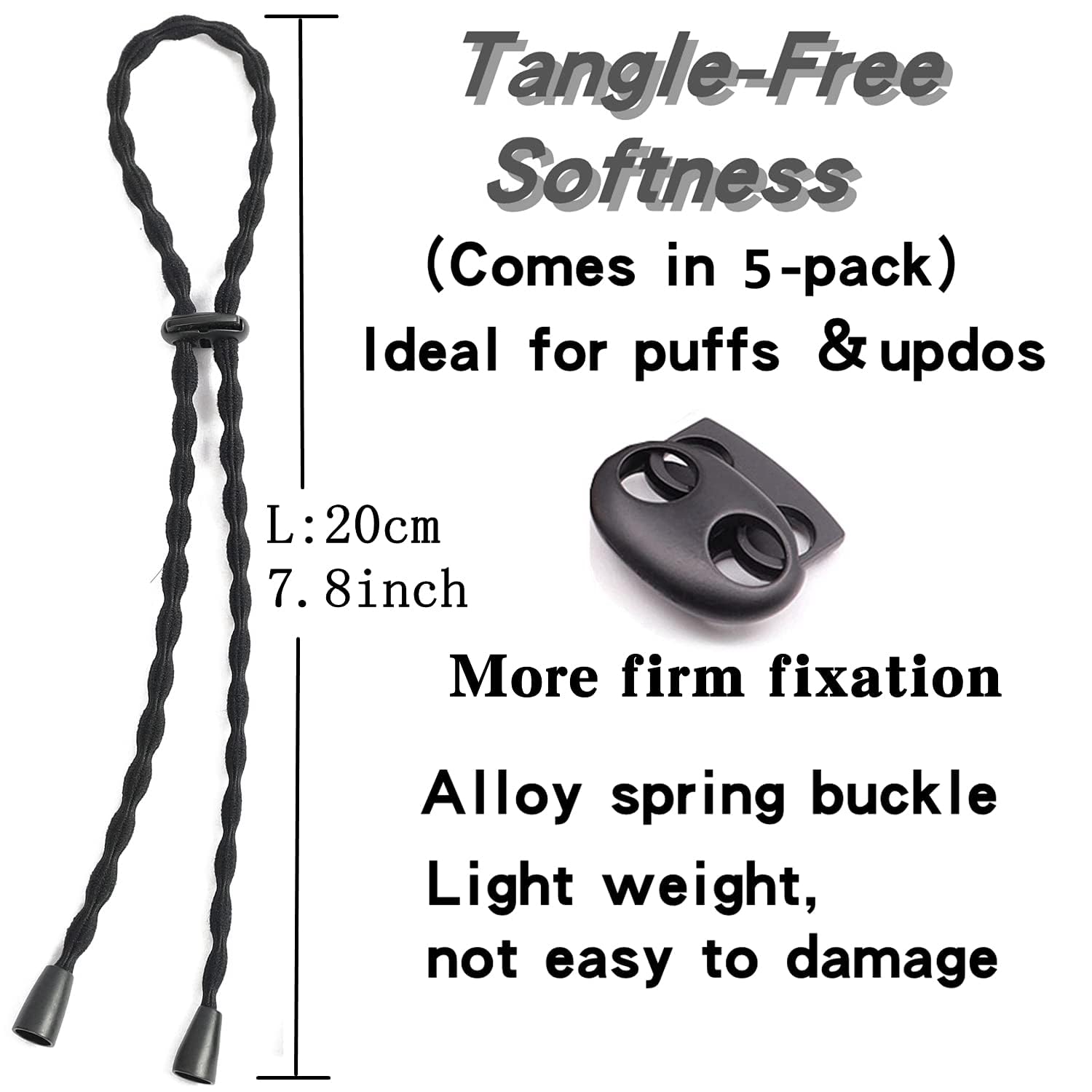 Afro – Corbatas de cola de caballo con cordón ajustable para cabello corto rizado rizado moño lazos para la diadema Afro larga acolchada para