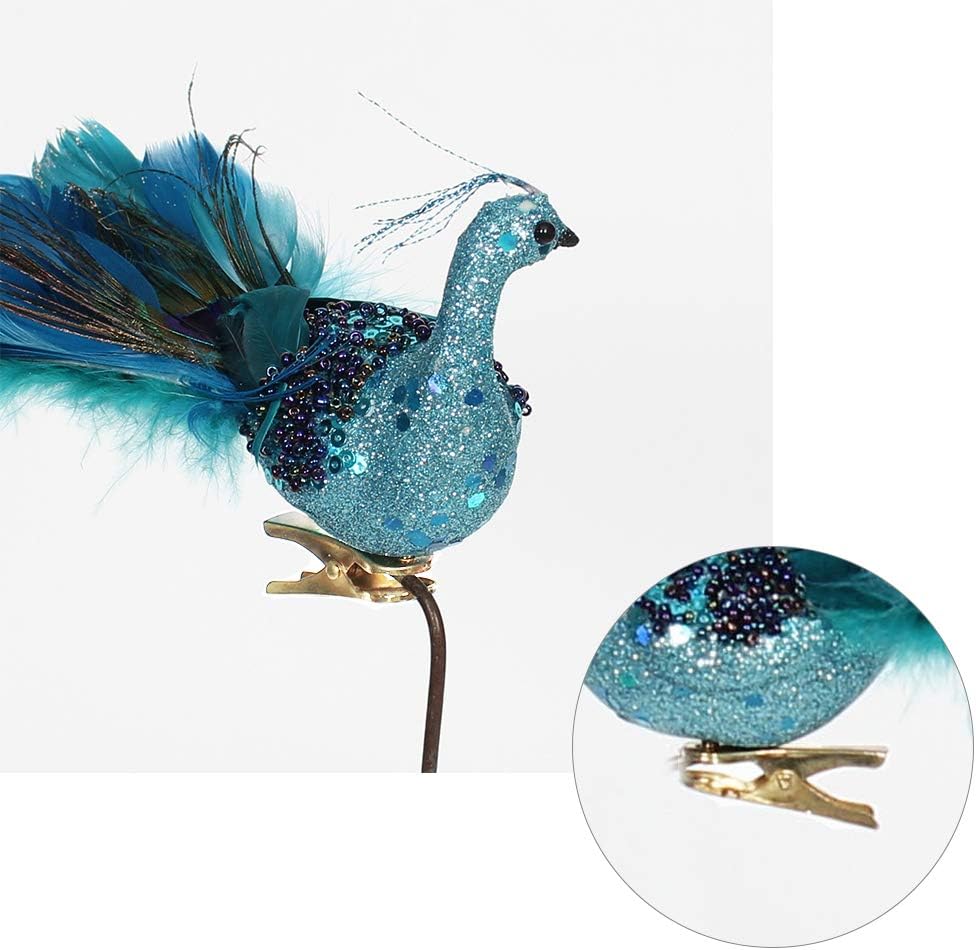 Adornos de Navidad de pavo real sintético de 12 pulgadas con una cola de plumas de pavo real, adornos de pavo real para decoración de árbol de
