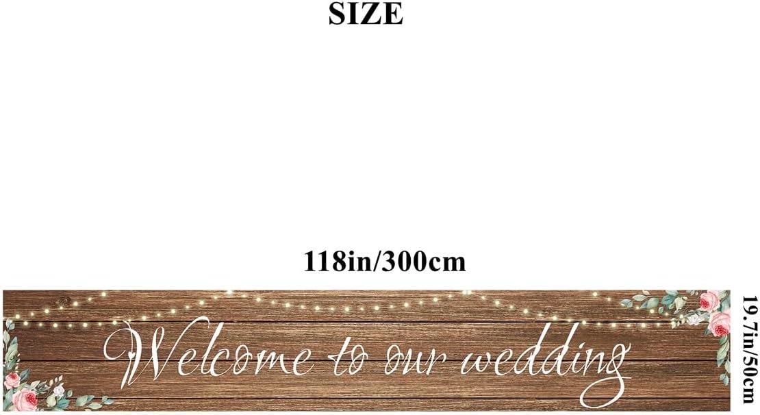 KYMY – Pancarta larga de bienvenida para boda, 118 x 19.7 pulgadas, telón de fondo floral para despedida de soltera, boda, compromiso, fiesta,