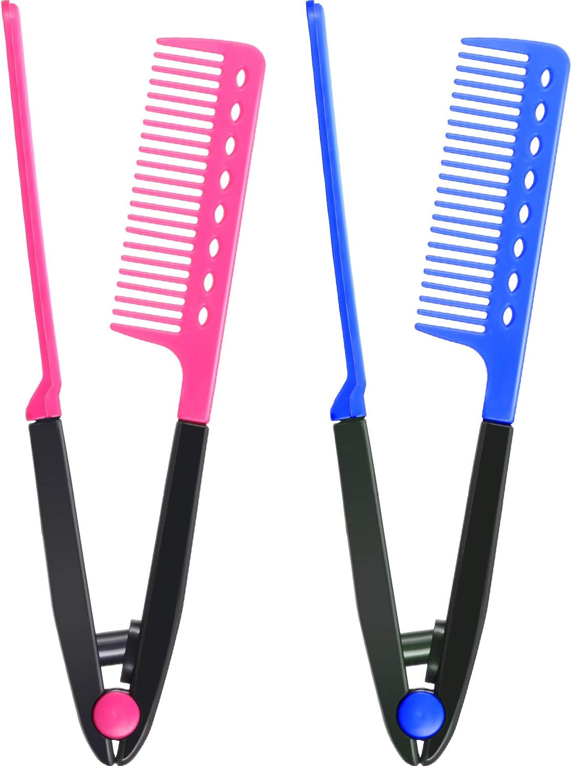 Peine plano de 2 piezas Peine alisador de peluquería Peine de peluquería Peine recto en forma de V peine alisador (rojo rosa, azul)