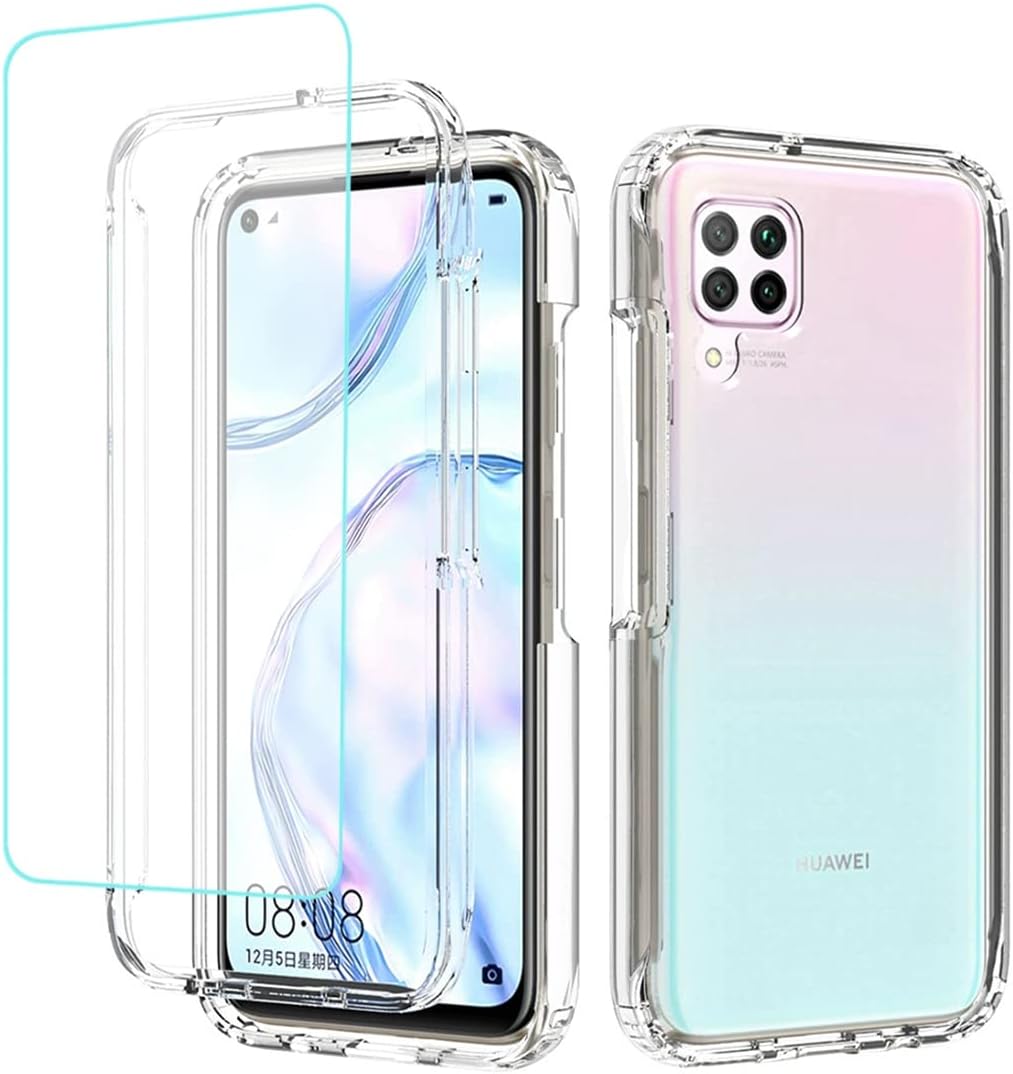 Bohefo Funda transparente compatible con P40 Lite 4GNova 6 SENova 7i JNY-L21A con protector de pantalla de vidrio templado, bonito protector de
