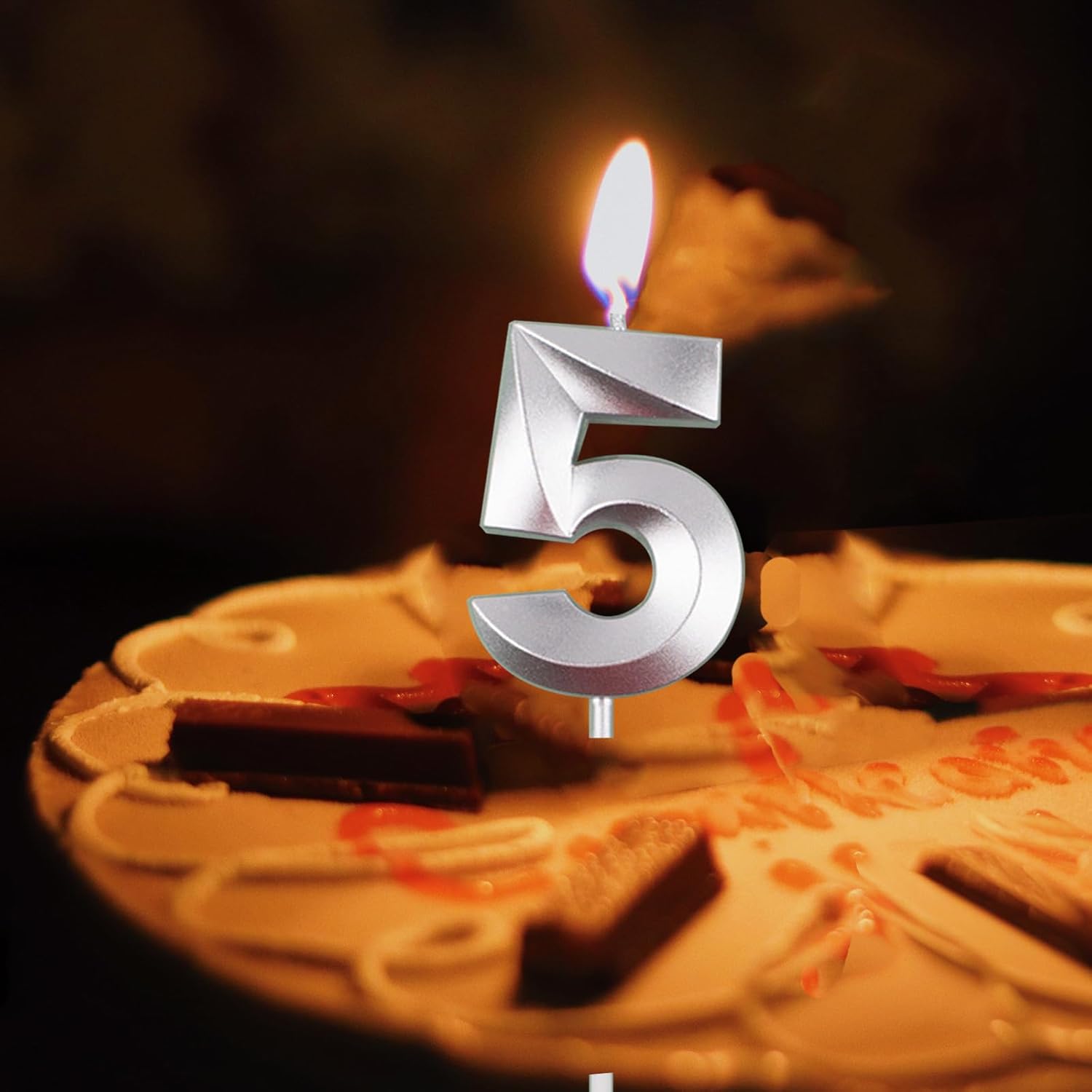 Velas de pastel de cumpleaños número 5, vela de cumpleaños número 3D, decoración de pastel de 5 cumpleaños (plateado)