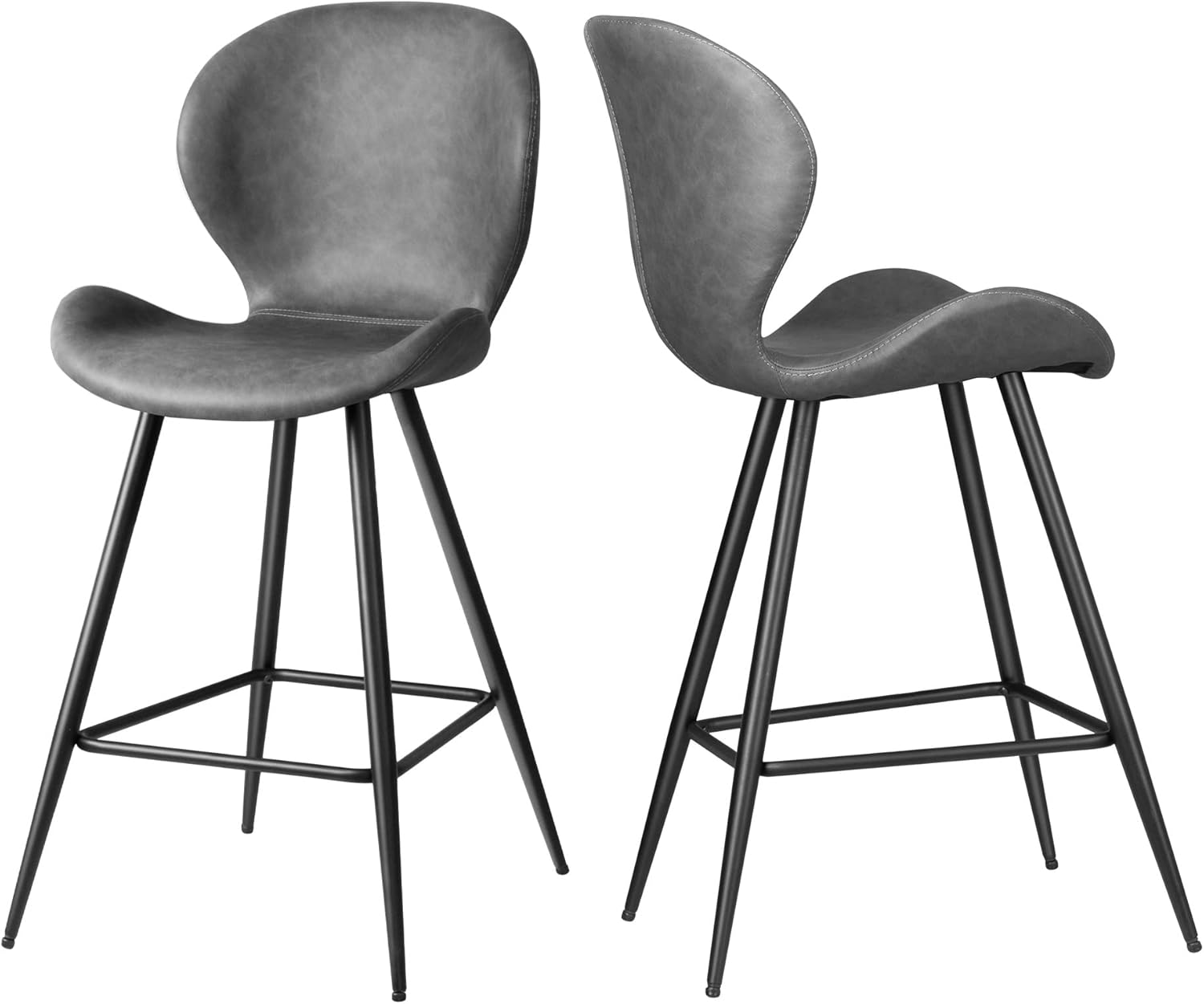 KithKasa Juego de 2 taburetes de bar de altura de mostrador con respaldo, modernos de cuero sintético de mediados de siglo, 26 pulgadas, taburetes