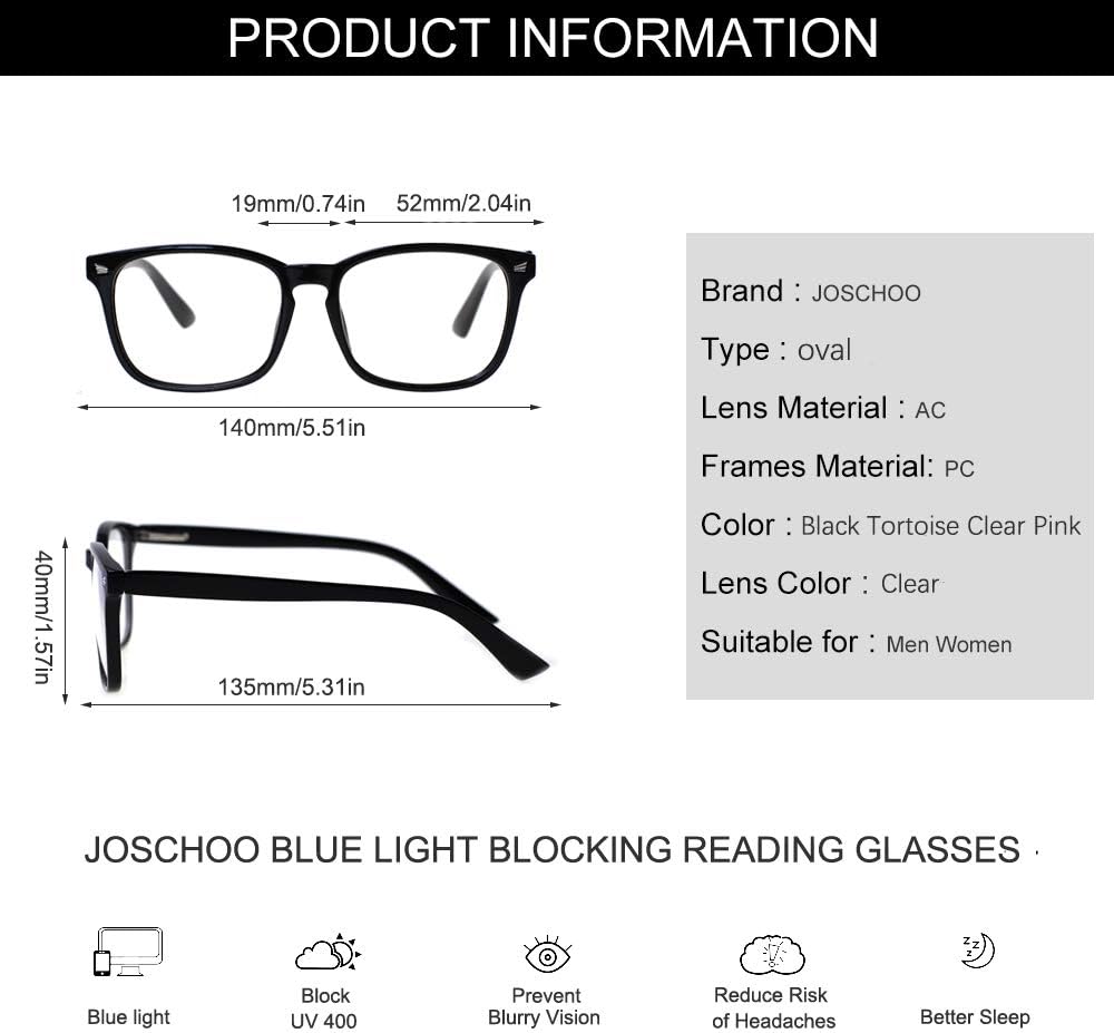 JOSCHOO Lentes de lectura con bloqueo de luz azul para mujeres y hombres, antifatiga ocular, anteojos para computadora