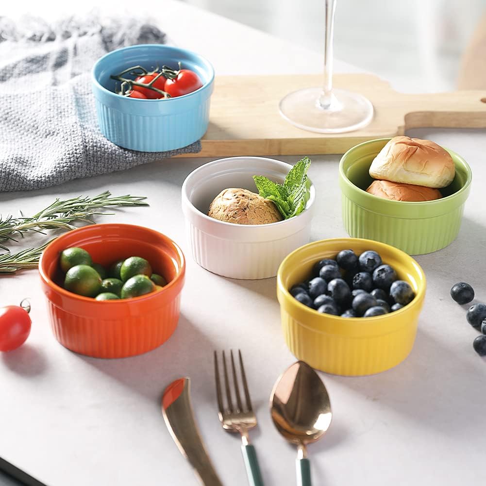 Sweejar Ceramics – Platos de soufflé, ramequines, 8 onzas para hornear, pudín, crema brulee, soufflé, juego de 6 unidades (blanco)