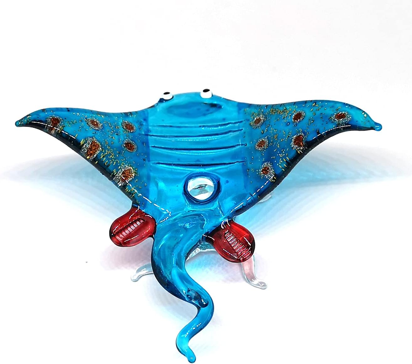 ZOOCRAFT Figura de cristal de mantarraya azul soplado a mano, adorno coleccionable para acuario en miniatura, decoración costera, 3.0 x 3.1 x 1.3