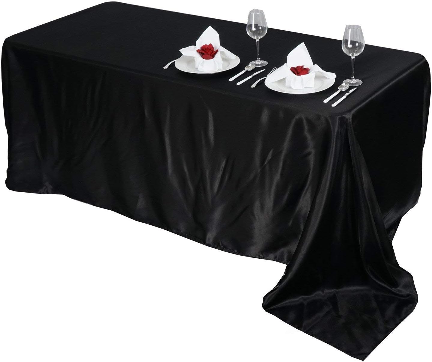 BalsaCircle Mantel rectangular de satén negro de 90 x 156 pulgadas para mesa de boda, fiesta, recepción, eventos, cocina y comedor