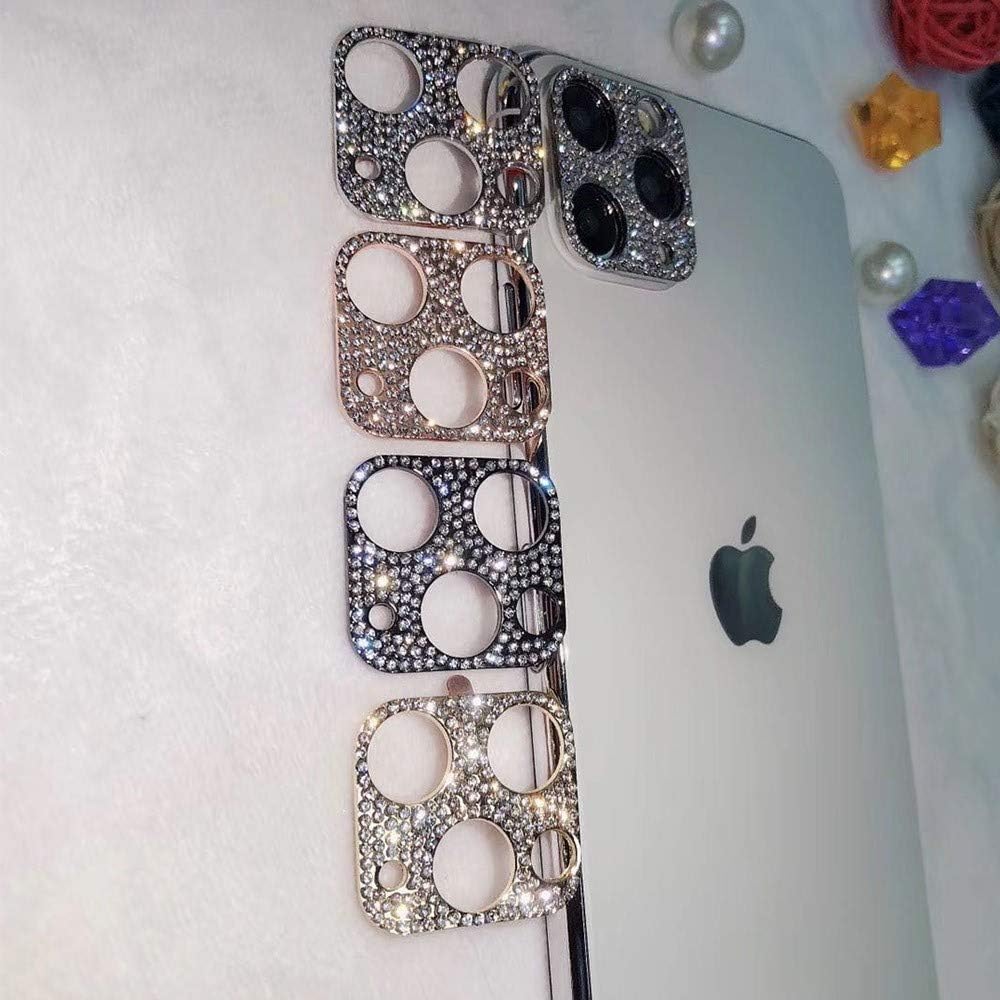 GSRYPC Paquete de 2 protectores de lente de cámara para iPhone 12 Pro Max, adhesivo con purpurina 3D con diamantes (oro rosa)