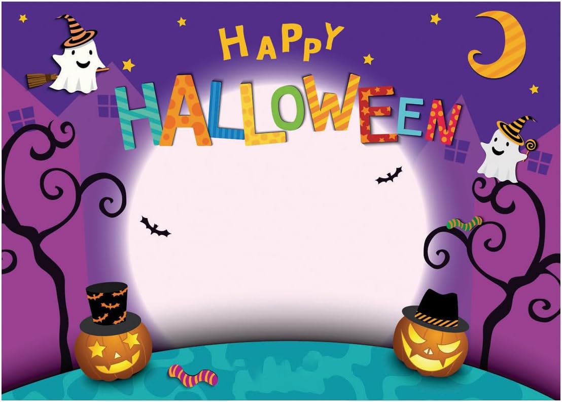 WOLADA Telón de fondo de fotos de Halloween de dibujos animados de 8 x 6 pies, telón de fondo de fotografía de luna de calabaza, pancarta de fiesta
