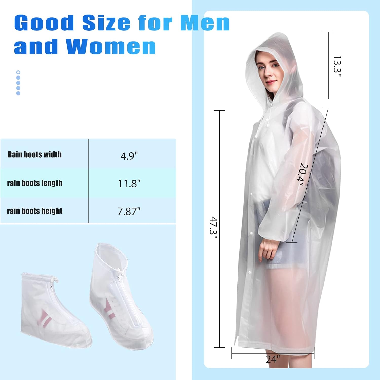 Ponchos de lluvia para adultos, ponchos para adultos con fundas impermeables para zapatos, abrigos de lluvia reutilizables con capucha y mangas,