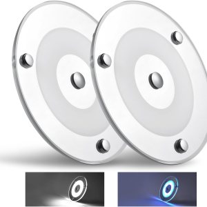 Paquete de 2 luces LED de techo de 12 V, 400 lúmenes, luz de disco regulable de 4.75 pulgadas para RV, barco, cámper, furgoneta, viaje, remolque, Paquete de 2 luces LED de techo de 12 V, 400 lúmenes, luz de disco regulable de 4.75 pulgadas para RV, barco, cámper, furgoneta, viaje, remolque,