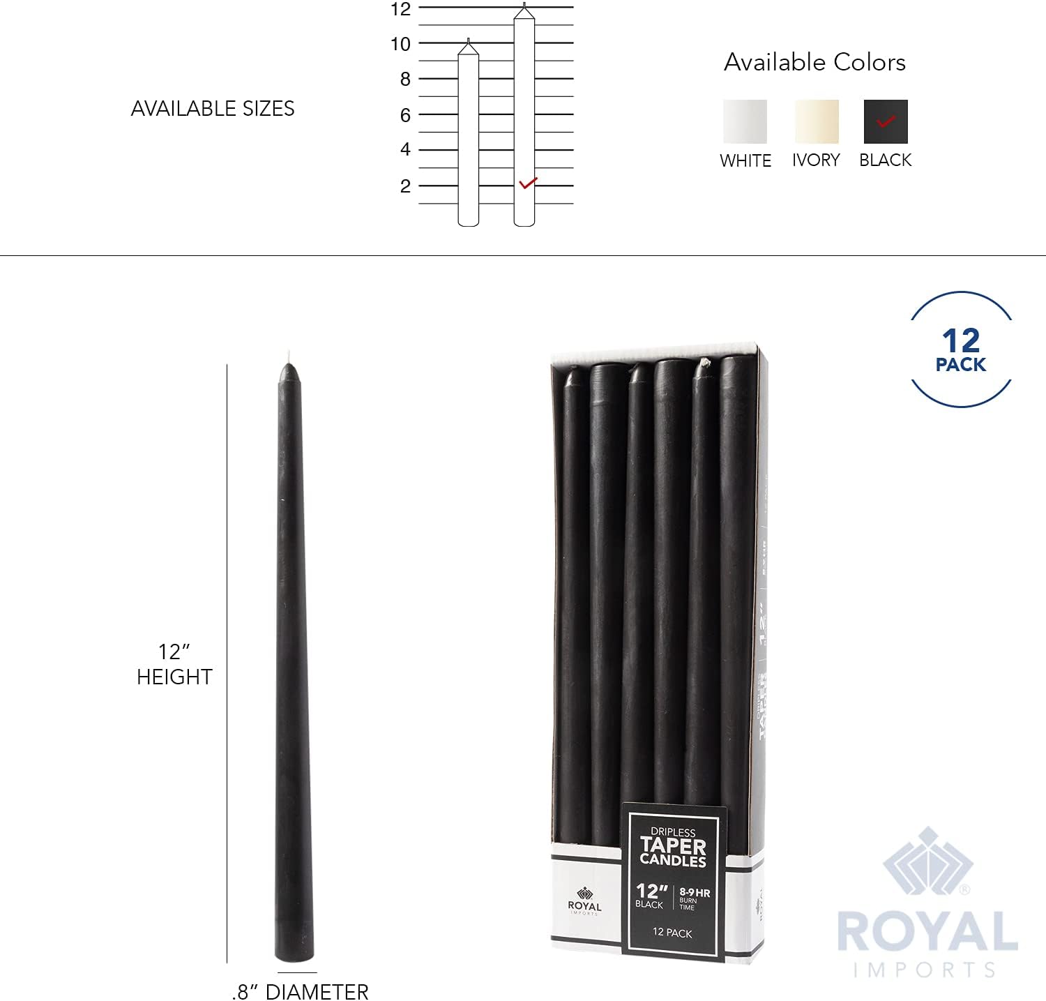 Royal Imports Velas cónicas sin perfume, elegantes de calidad premium, sin goteo y sin humo, velas de cena sumergidas a mano para bodas, vacaciones,
