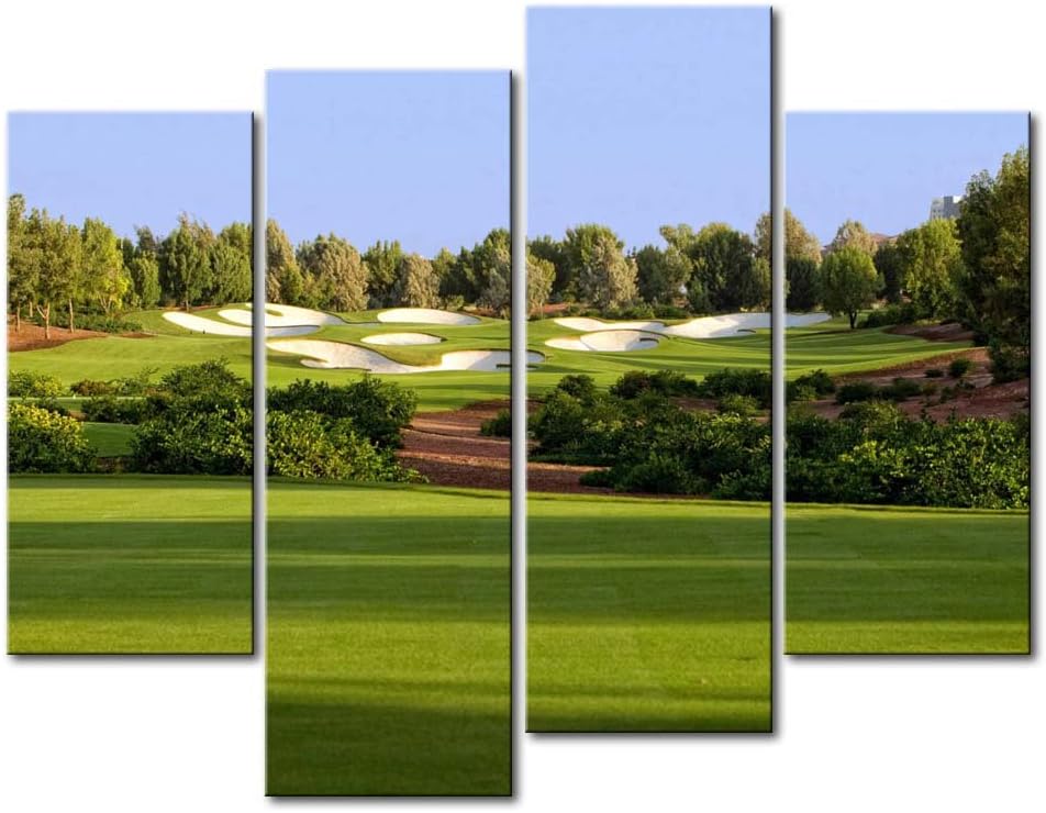 So Crazy Art- Golf Wall Art Decor Green Trees and Lawn in Jumeirah Golf Estates Canvas Pictures Artwork 4 Panel Painting Prints for Home Living