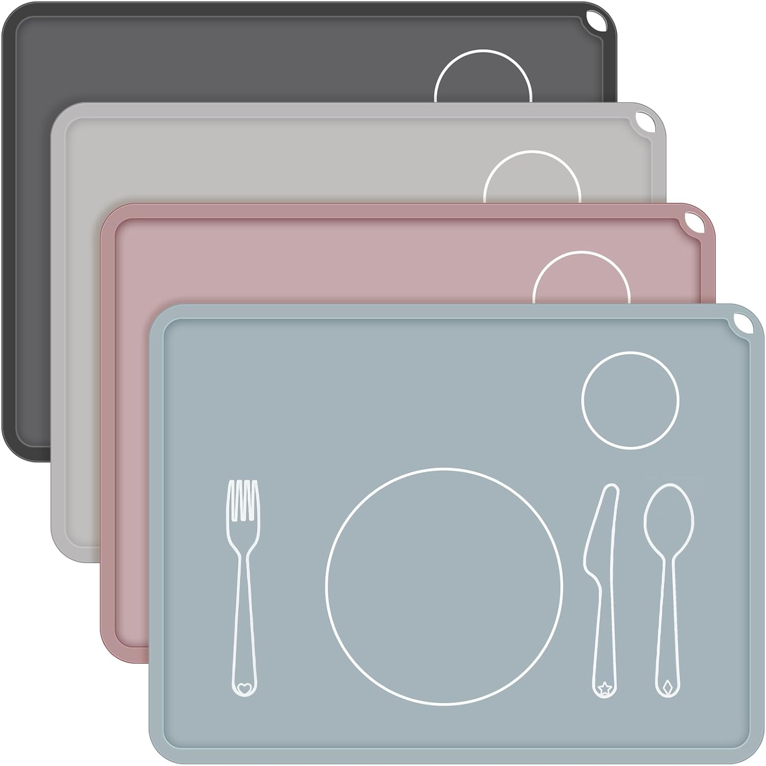 Montessori – Juego de 4 manteles individuales para niños, 16 x 12 pulgadas, antideslizantes, de silicona, tapete para comer, tapete de comida para
