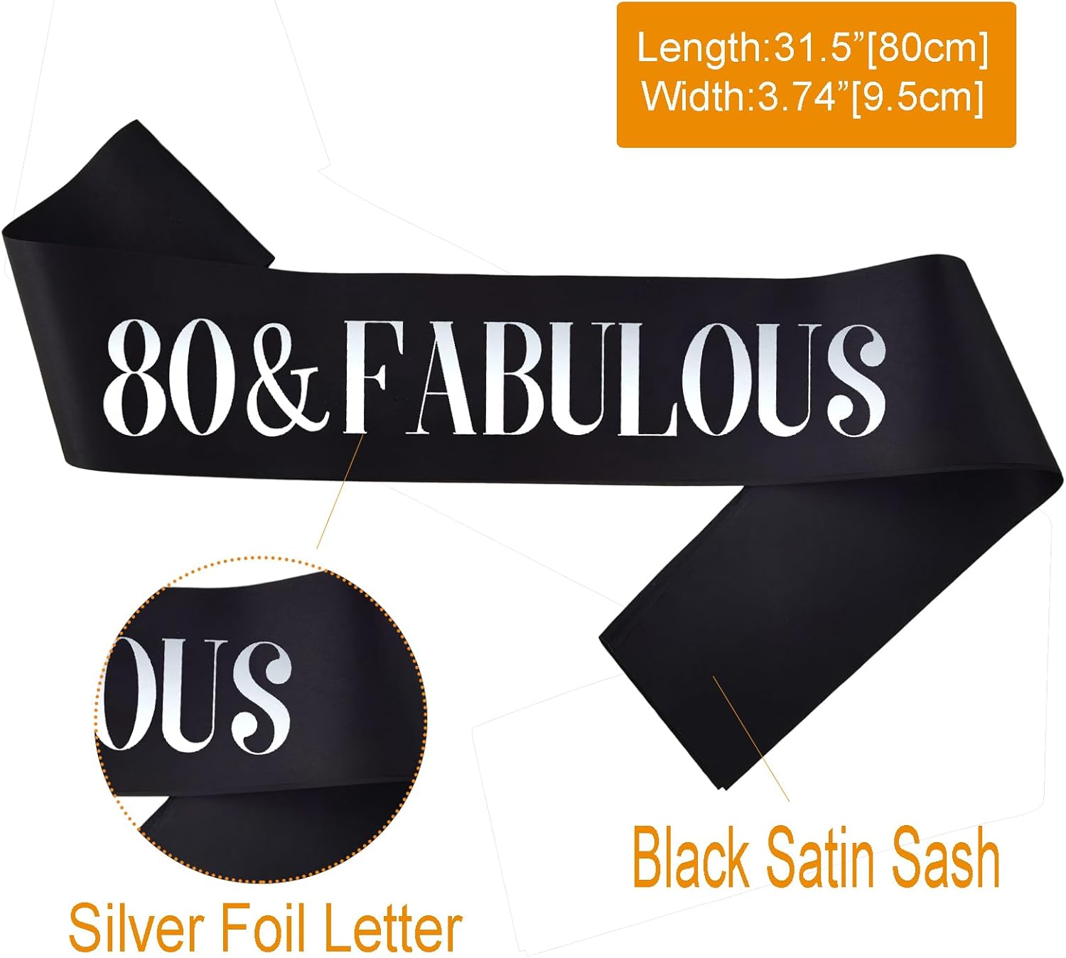 Banda de cumpleaños de 80 y fabulosa, lámina plateada de satén negro del 80 y fabulosa banda de cumpleaños para hombres o mujeres, decoraciones de