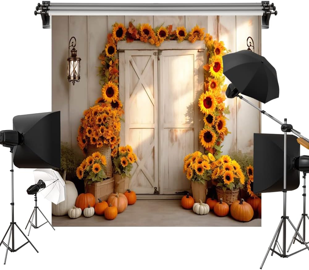 Kate Fondo de otoño de 6.5 x 6.5 pies, diseño de girasoles, para sesión de fotos, para otoño, accesorio para cabina de fotos