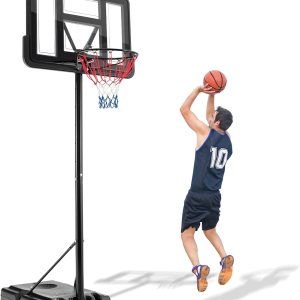 GYMAX Aro de baloncesto para exteriores, sistema de portería de baloncesto portátil ajustable de 4.25 a 10 pies, tablero trasero inastillable de 44 GYMAX Aro de baloncesto para exteriores, sistema de portería de baloncesto portátil ajustable de 4.25 a 10 pies, tablero trasero inastillable de 44