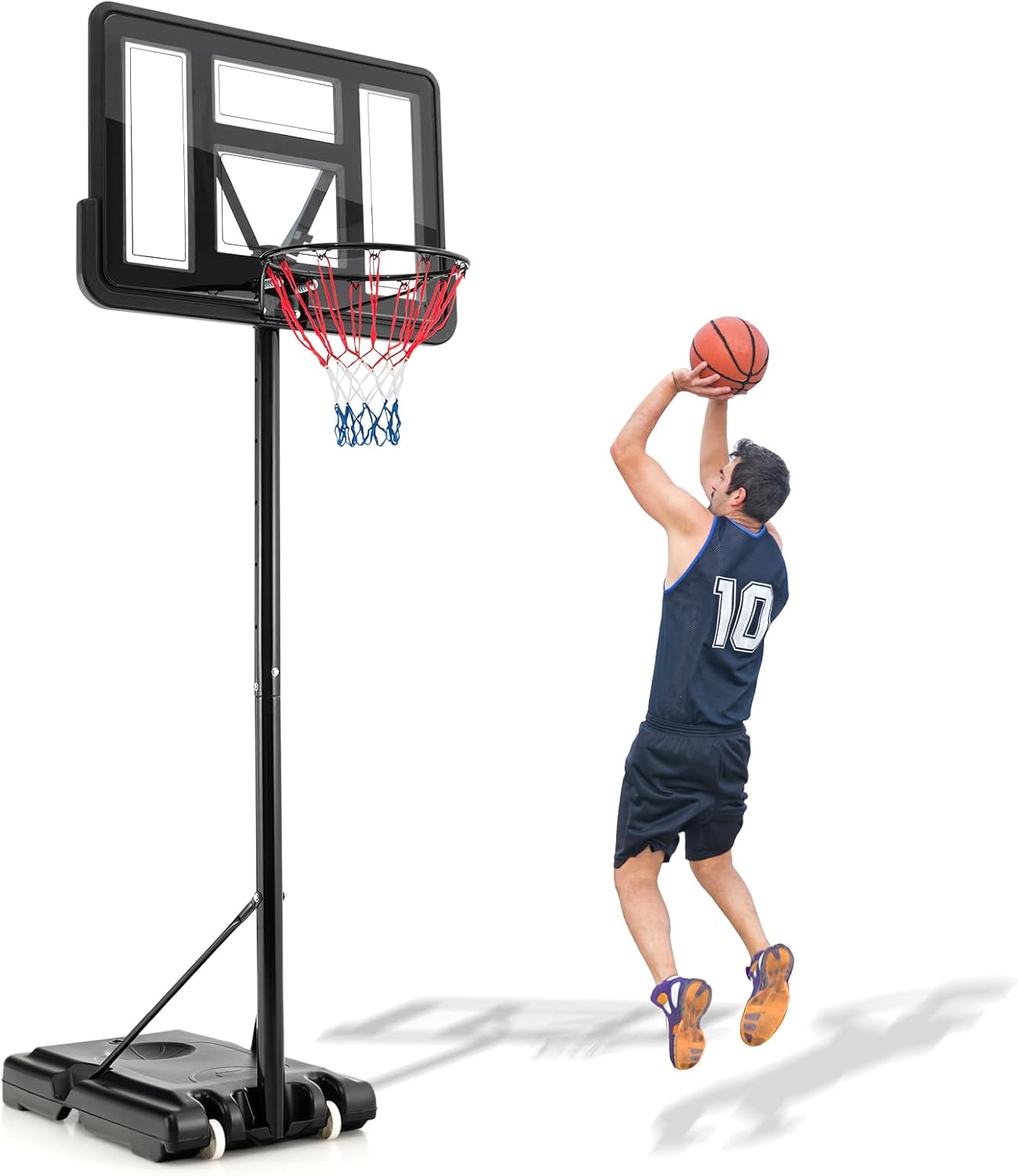 GYMAX Aro de baloncesto para exteriores, sistema de portería de baloncesto portátil ajustable de 4.25 a 10 pies, tablero trasero inastillable de 44