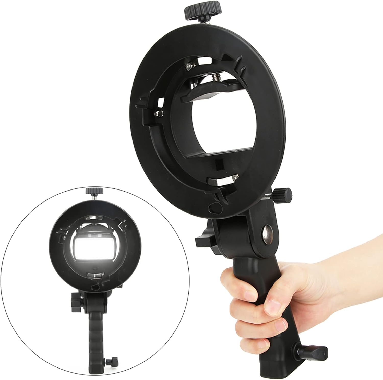 Soporte de mano con forma de soporte con agarre de mano para Bowens Mount Speedlite Flash Softbox Reflector Photo Studio Accesorios