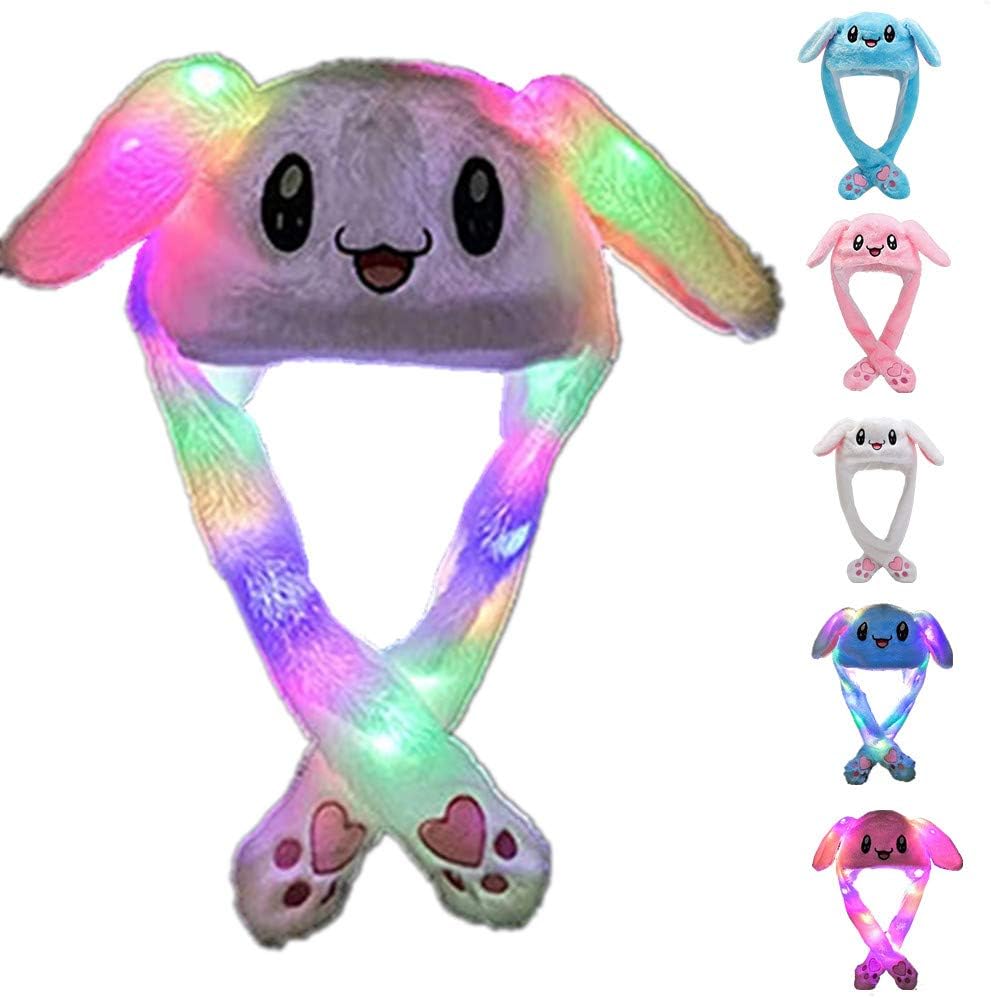 Sombrero con orejas de conejo de peluche con movimiento, divertido, para niños y adultos, fiestas de Navidad, disfraces