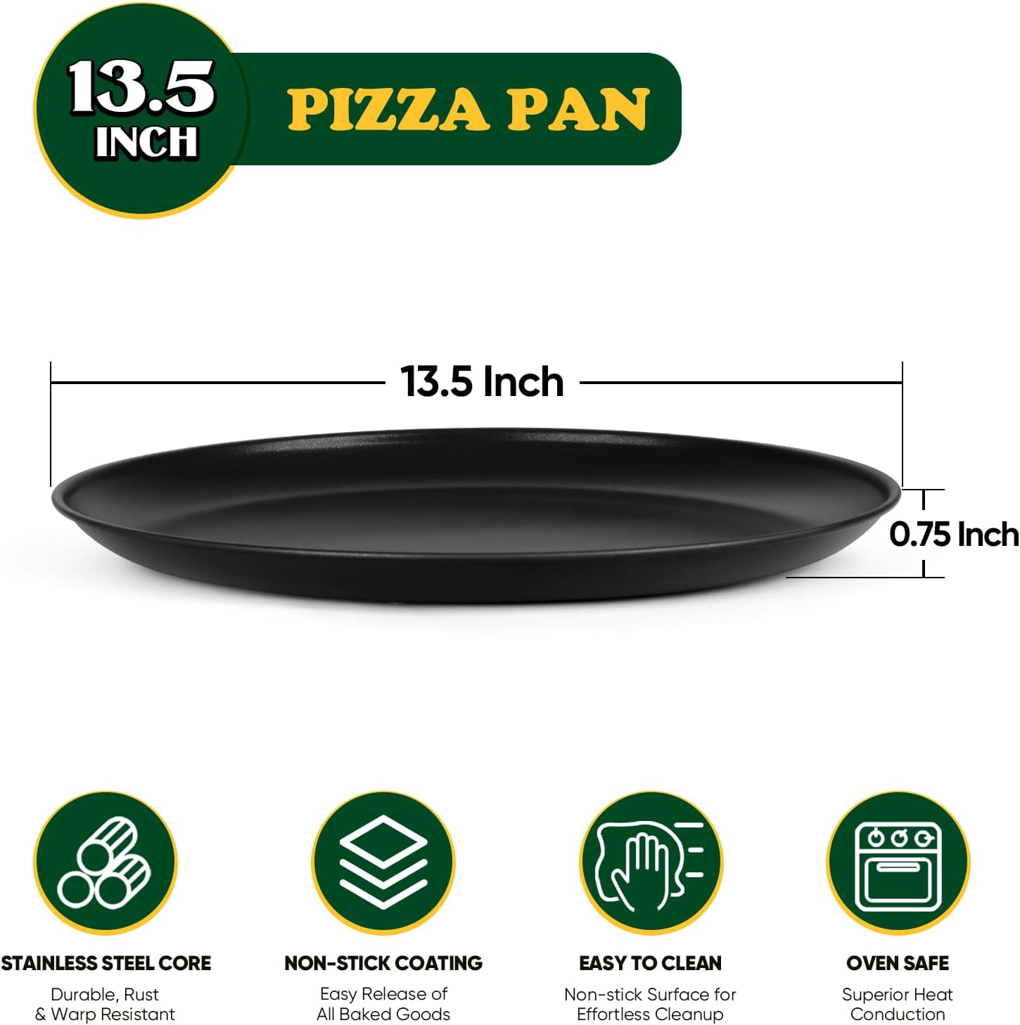 E-far Juego de 2 sartenes para pizza de 13.5 pulgadas, bandeja antiadherente para tartas de pizza, bandeja redonda de metal para horno, núcleo de