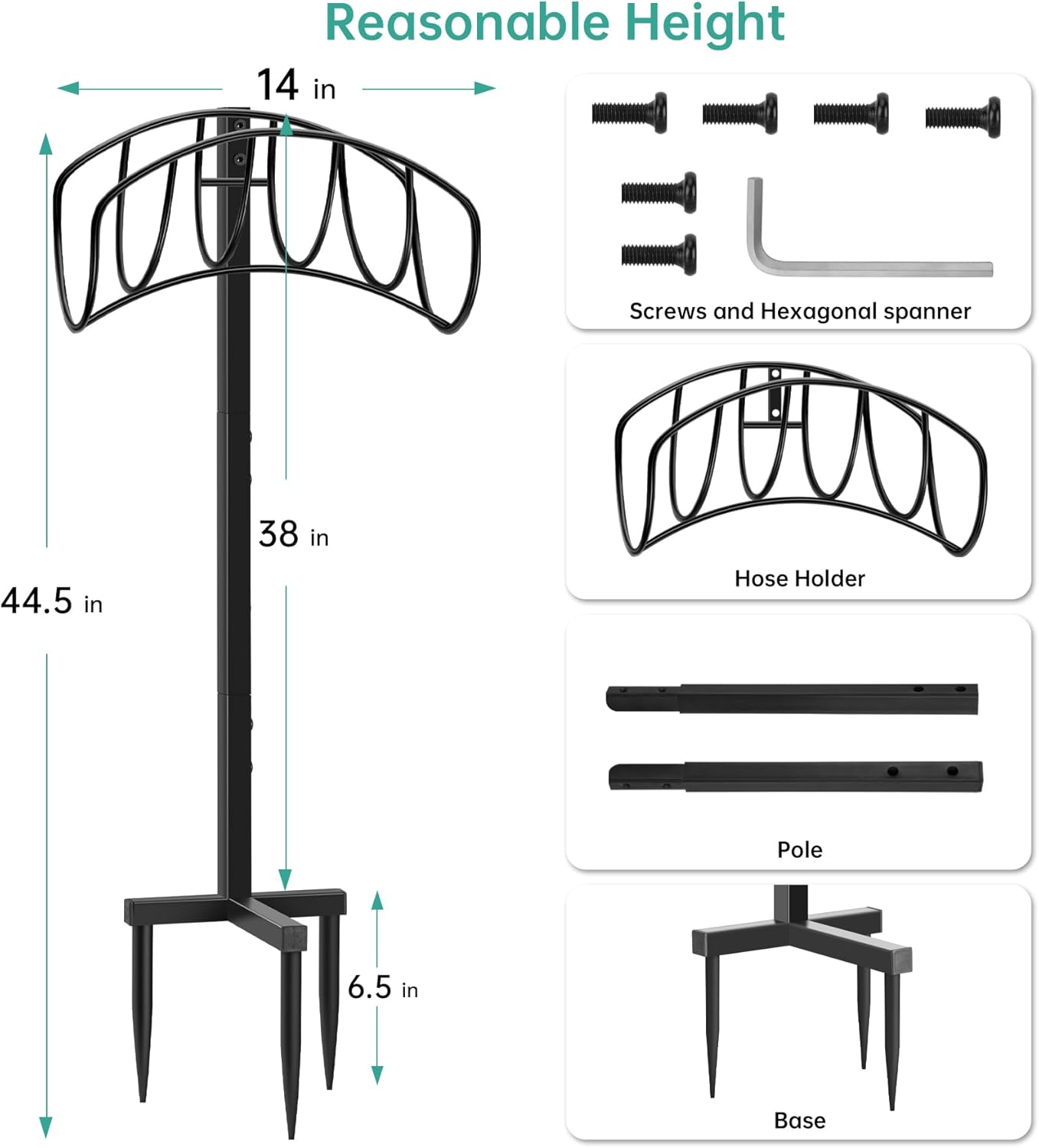 Soporte para manguera de jardín, soporte de manguera de metal desmontable, soporte de manguera de agua para exteriores, soporte de almacenamiento de