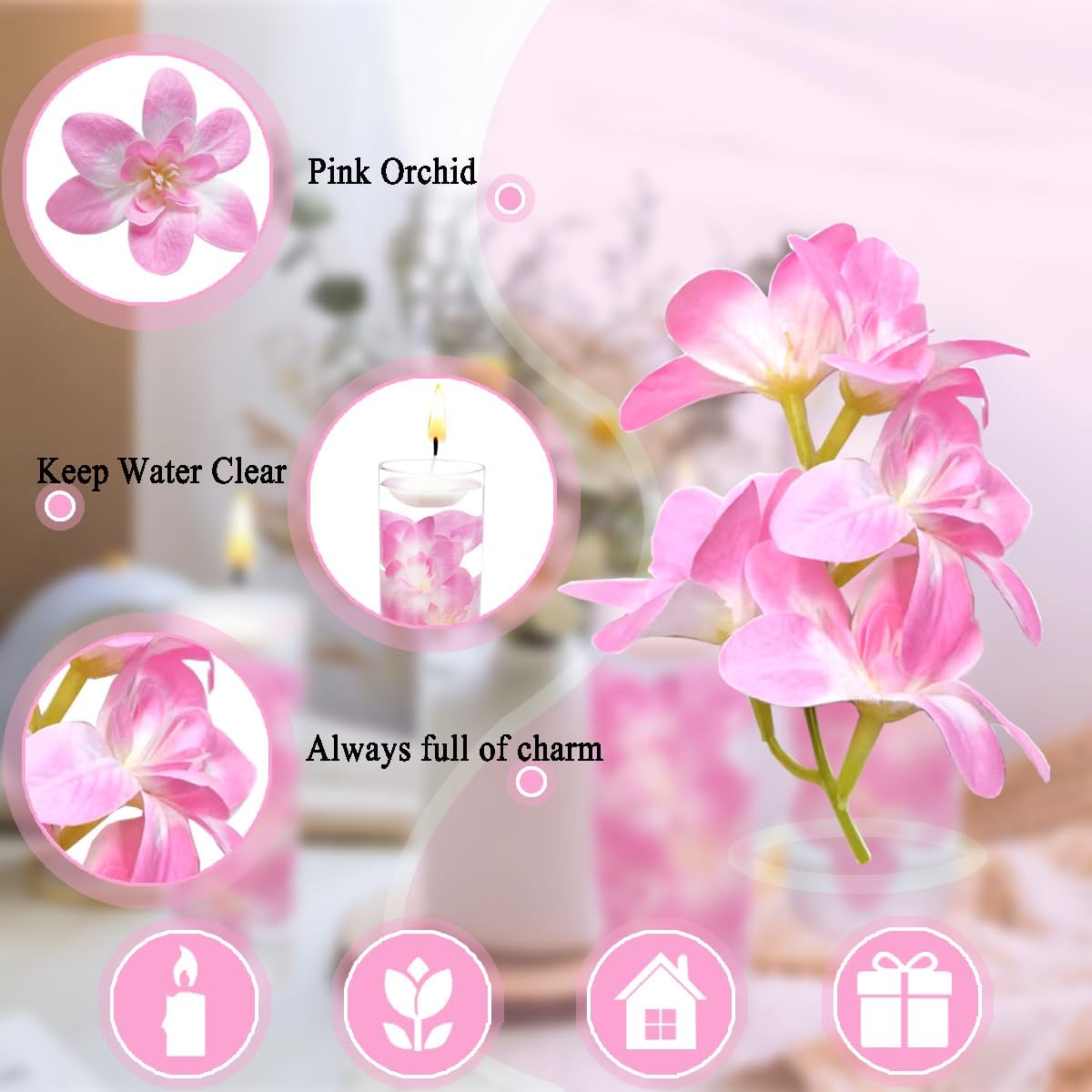 10 velas flotantes de flores artificiales de orquídea, centro de mesa, centros de mesa de boda, relleno de jarrón, relleno para bodas, fiestas de
