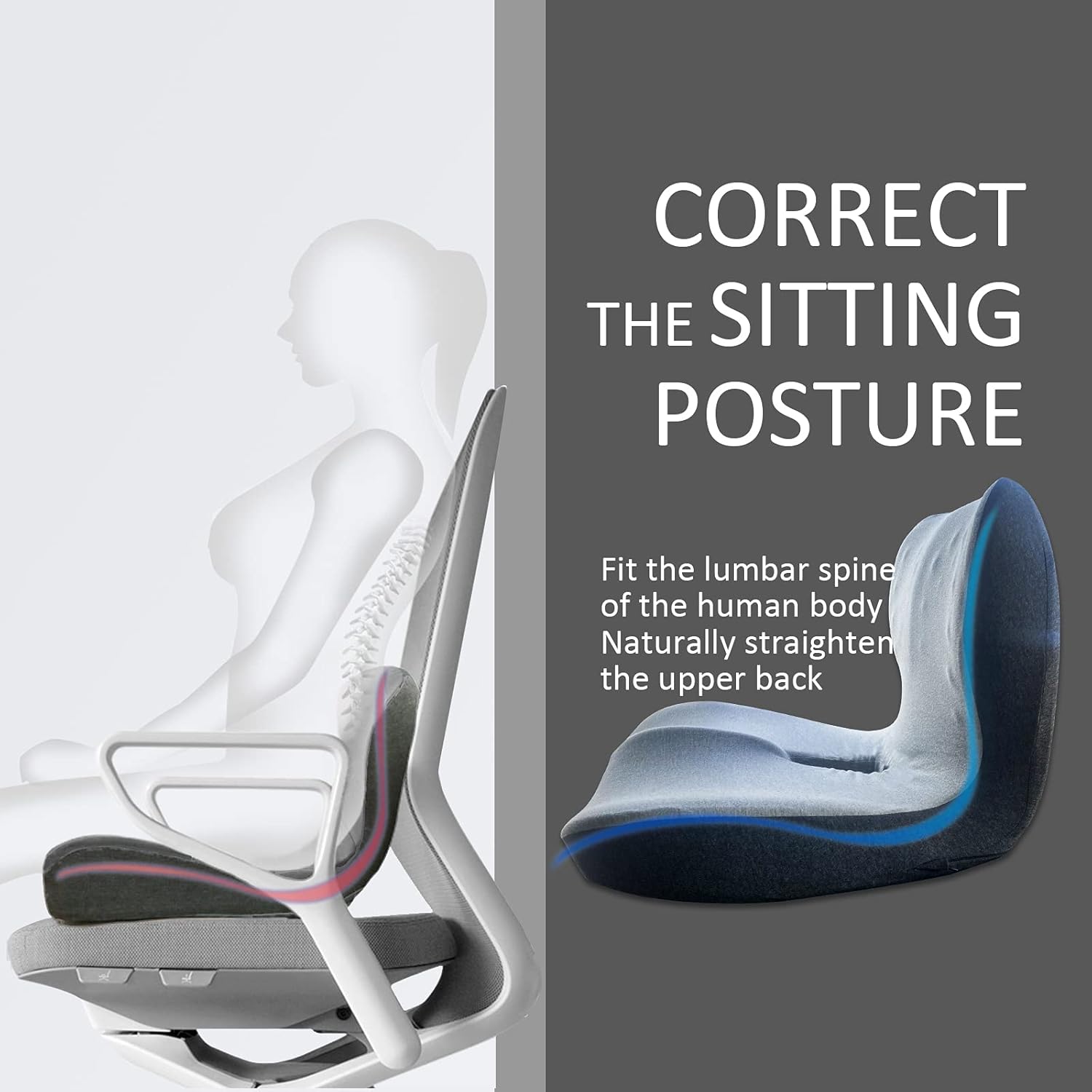 pitkalle Cojín de asiento, cojín de espuma viscoelástica para silla de coxis para sillas de oficina, cojín de coxis para aliviar el dolor de espalda