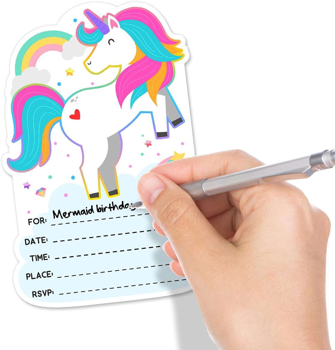 Simimi art 30 invitaciones de fiesta de cumpleaños de unicornio con sobres, invitación de cumpleaños de unicornio