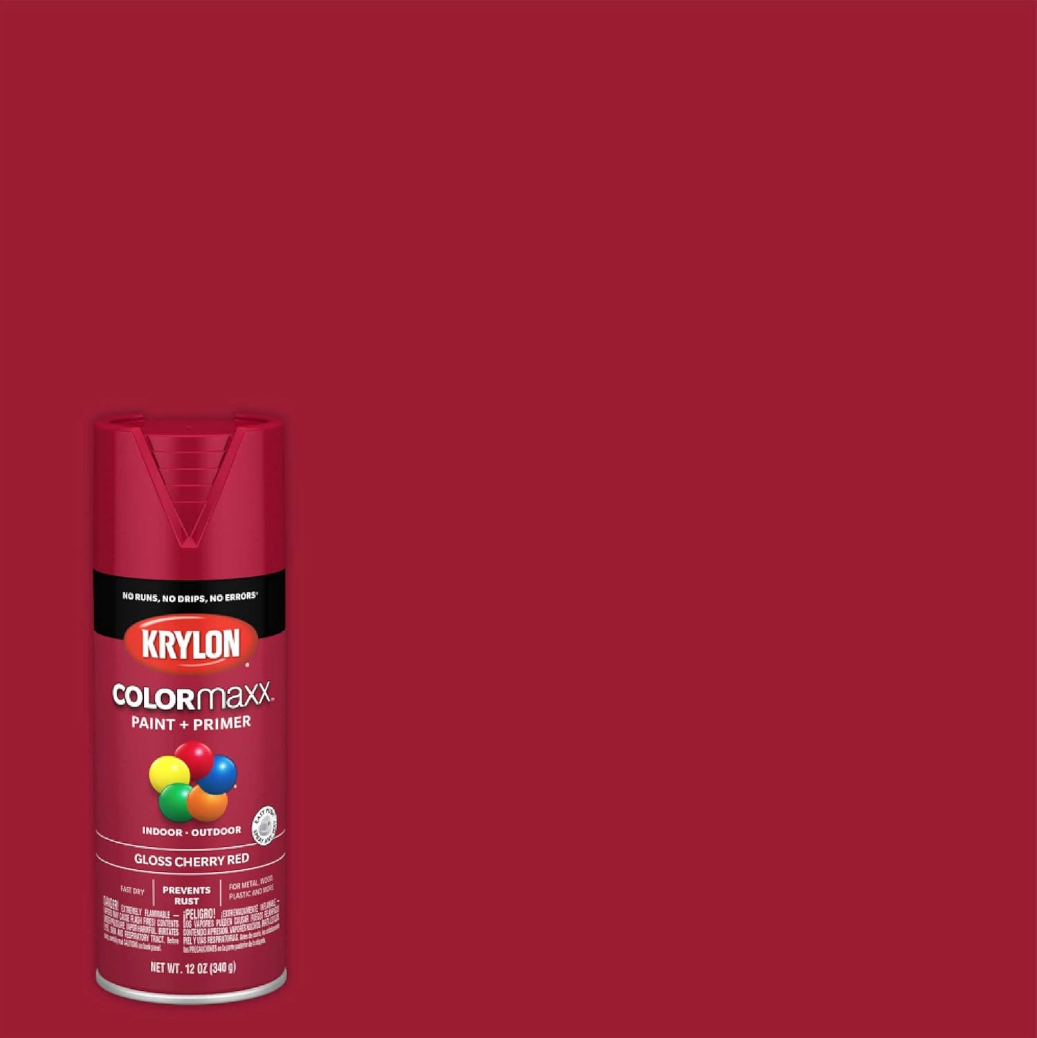 Krylon K05511007 COLORmaxx – Pintura y base en aerosol para uso en interiores y exteriores, color rojo cereza brillante, 12 onzas (paquete de 1)