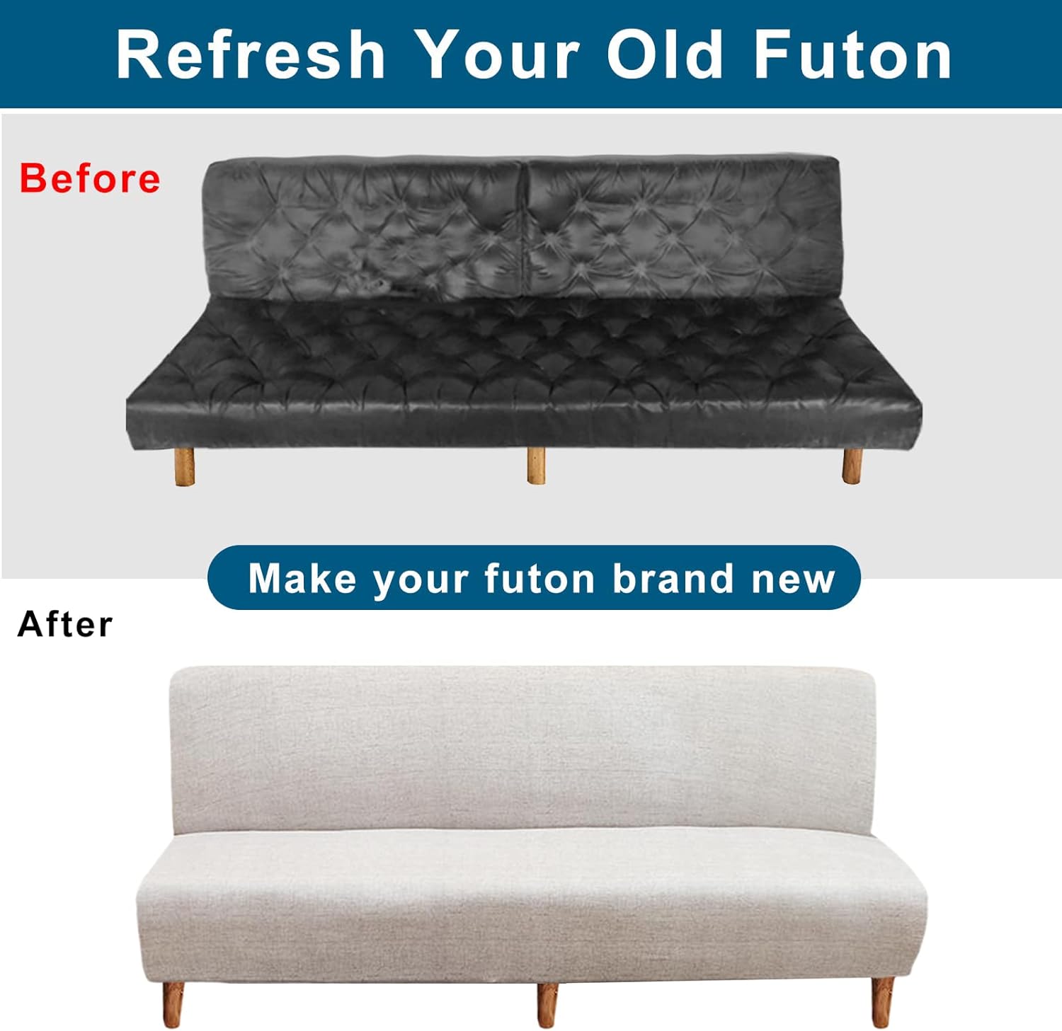NILUOH Fundas elásticas para sofá sin brazos, protector de muebles para futón plegable, sin brazos, funda de sofá plegable con parte inferior