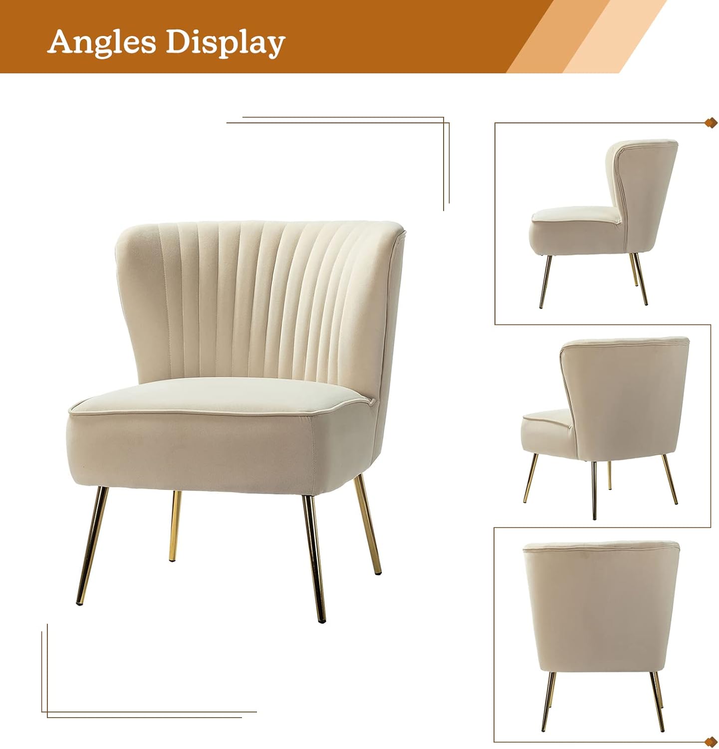 HULALA HOME Silla decorativa de terciopelo, moderna silla lateral tapizada con patas de metal dorado, silla sin brazos, cómoda silla de sala de