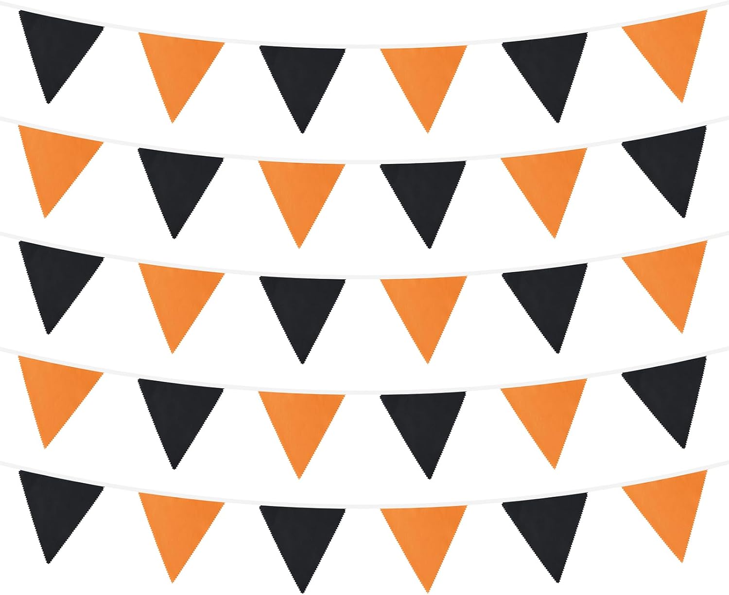 G2PLUS Cadena de pancarta para decoración de fiestas, bandera triangular naranja y negra de 39 pies, guirnalda de banderines de algodón, banderas