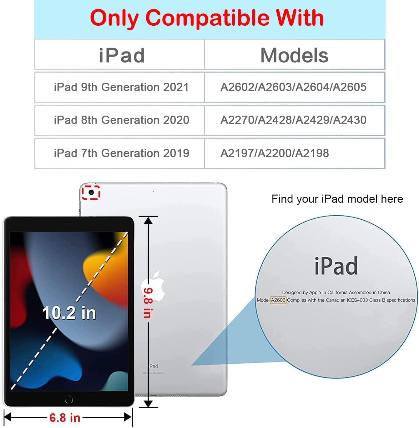 Funda de protección inteligente compatible con iPad de 9 generación (2021) y 8 generación (2020) de 7 generación (2019) de 10.2 pulgadas, soporte