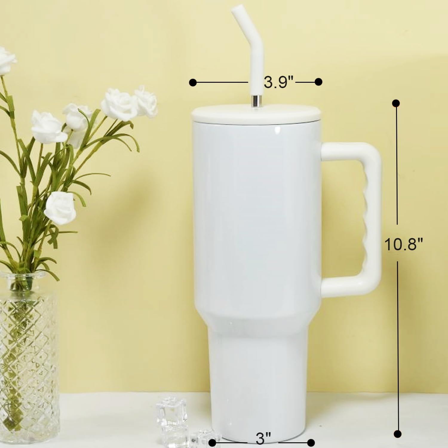 Vaso de sublimación de 40 onzas con asa y popote que se mantiene frío durante 34 horas, a prueba de fugas, doble pared aislada al vacío, taza de