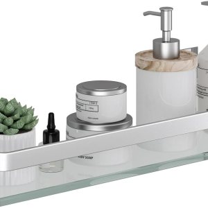 Danpoo Estante de pared de baño, estante de baño de vidrio templado (plata mate) Danpoo Estante de pared de baño, estante de baño de vidrio templado (plata mate)