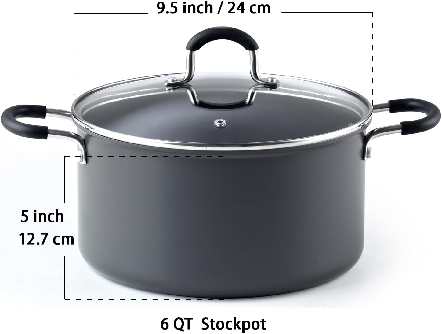 Cook N Home Casserole – Olla de horno holandés con tapa, anodizado duro profesional, antiadherente, 6 cuartos de galón, apta para horno, con asas